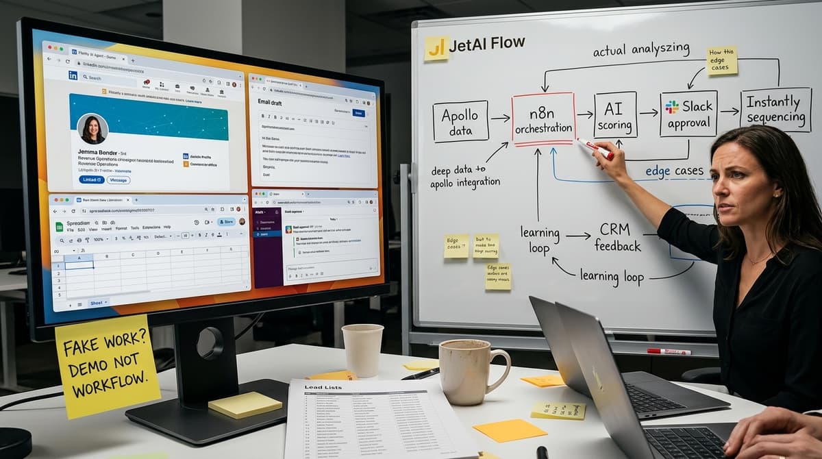 A real AI workflow replacing fake AI agent demos with Apollo, n8n, AI scoring, Slack approval, Instantly, and CRM feedback loops