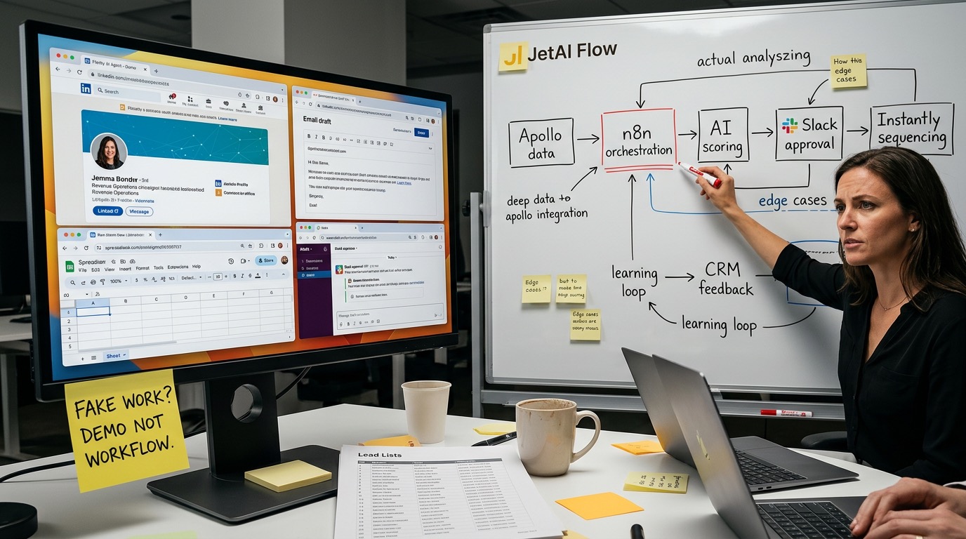 A real AI workflow replacing fake AI agent demos with Apollo, n8n, AI scoring, Slack approval, Instantly, and CRM feedback loops